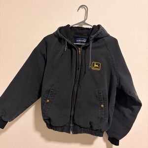 VINTAGE 1990s John Deere Heavy Duty Cotton Black Zip Up Jacket Large